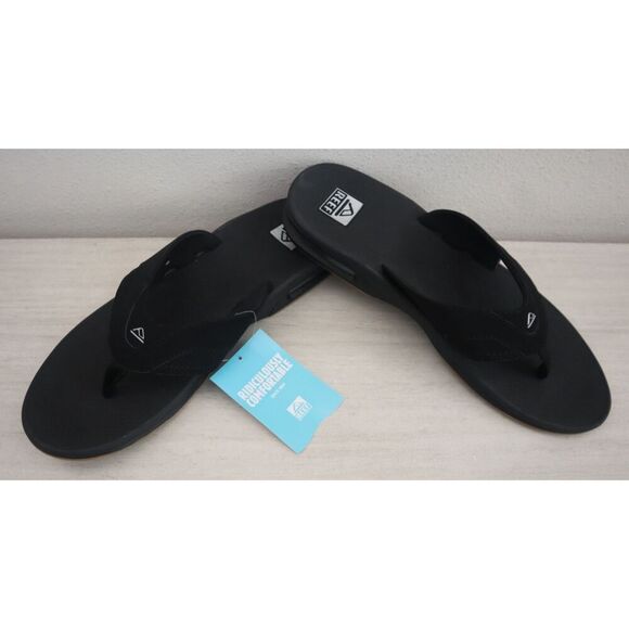 Reef Men's Sz 14 Black/Silver Fanning Flip-Flop Sandals w/Built-In Bottle Opener - Picture 1 of 15